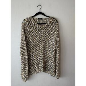 Apanage GERMANY Grid Sweater Women's Size Large Crochet Long‎ Sleeve Multi Color